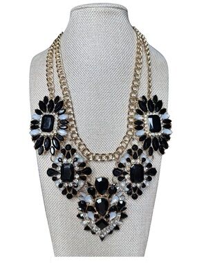 Gold Chain Black and White Statement Necklace - Women Jewelry